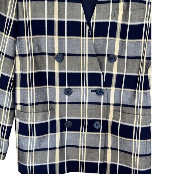 Jacquline ferrar Vintage 1980’s Rayon Navy/gray plaid Blazer jacket women’s Sz 6 - Picture 6 of 15